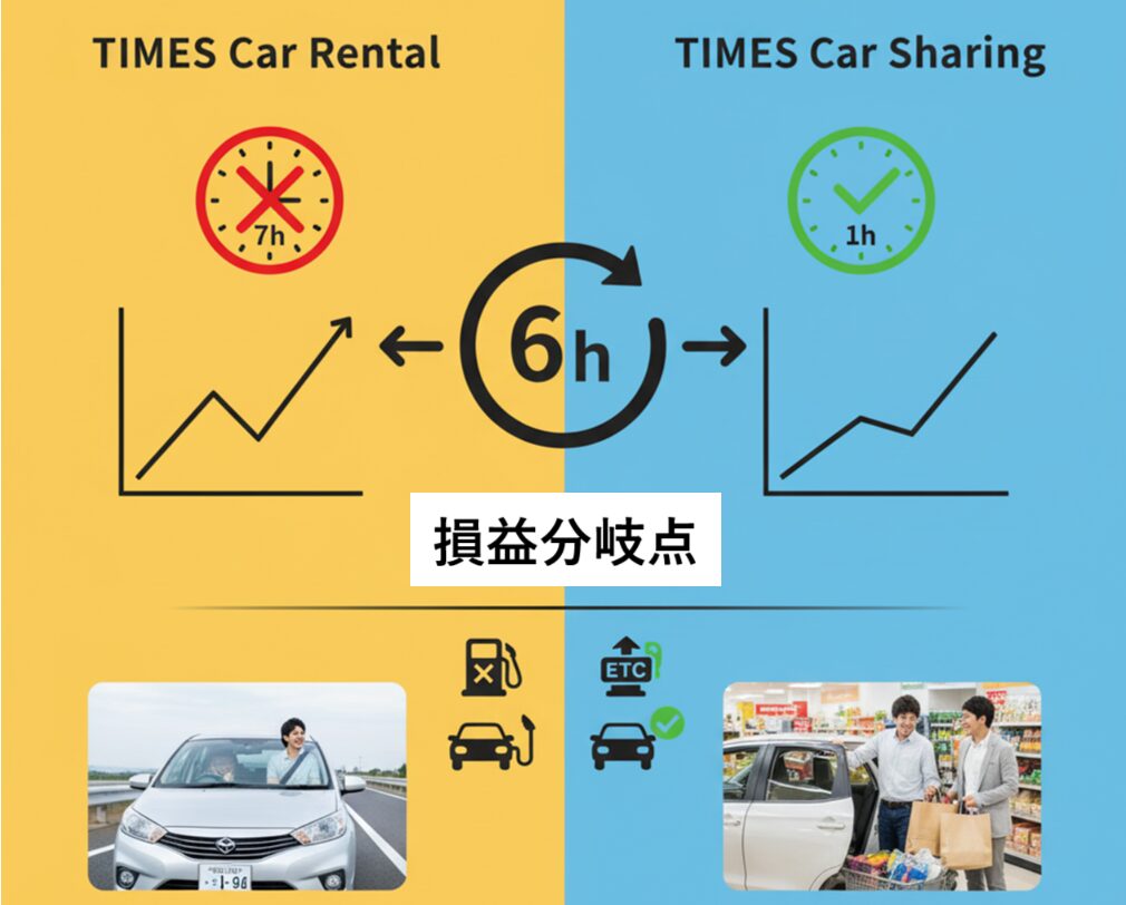 タイムズ-カーシェアとレンタカーの損益分岐点