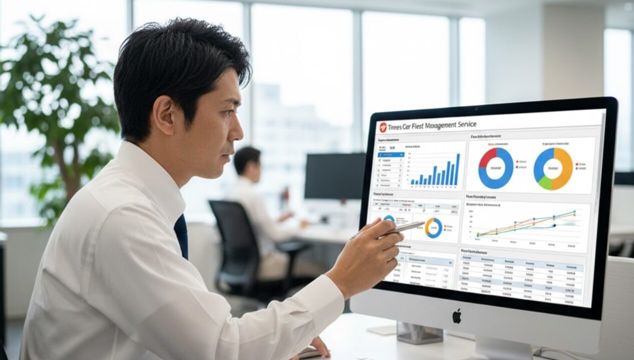 法人向け「クルマの運転見える化サービス」で、運転データをPCで真剣に確認する日本の管理者