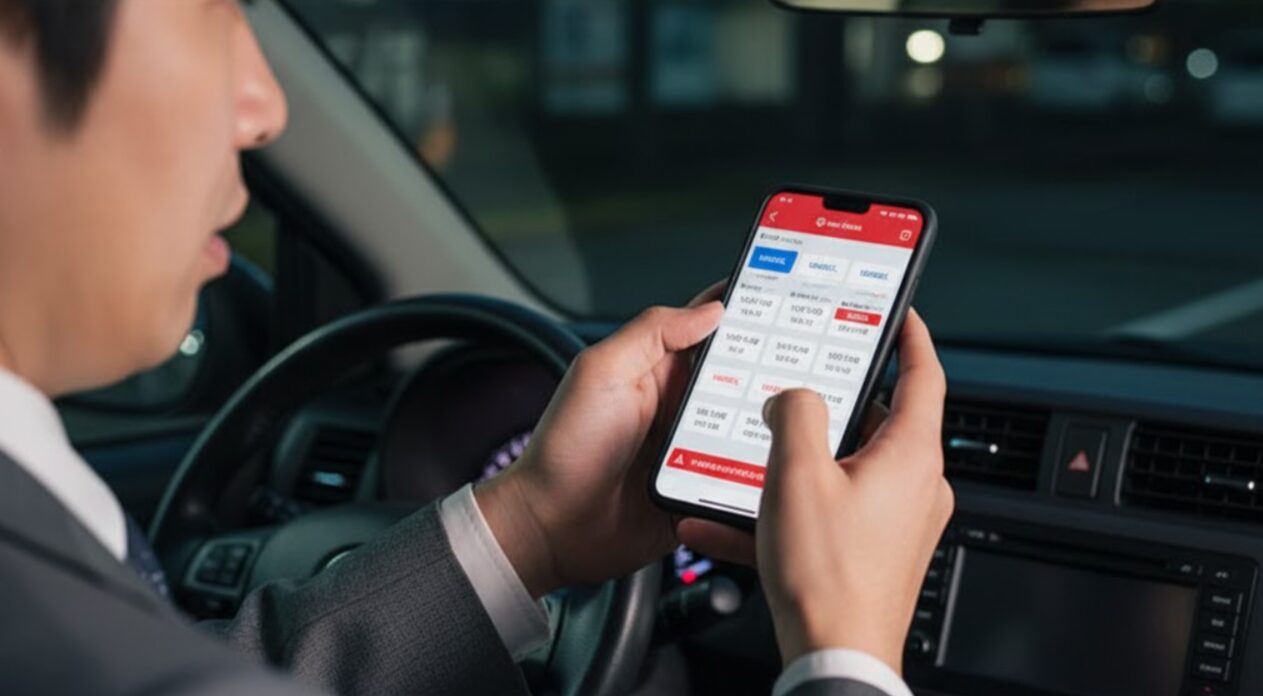スマートフォンでタイムズカーシェアの予約とキャンセルを過度に繰り返している様子を暗示する画像