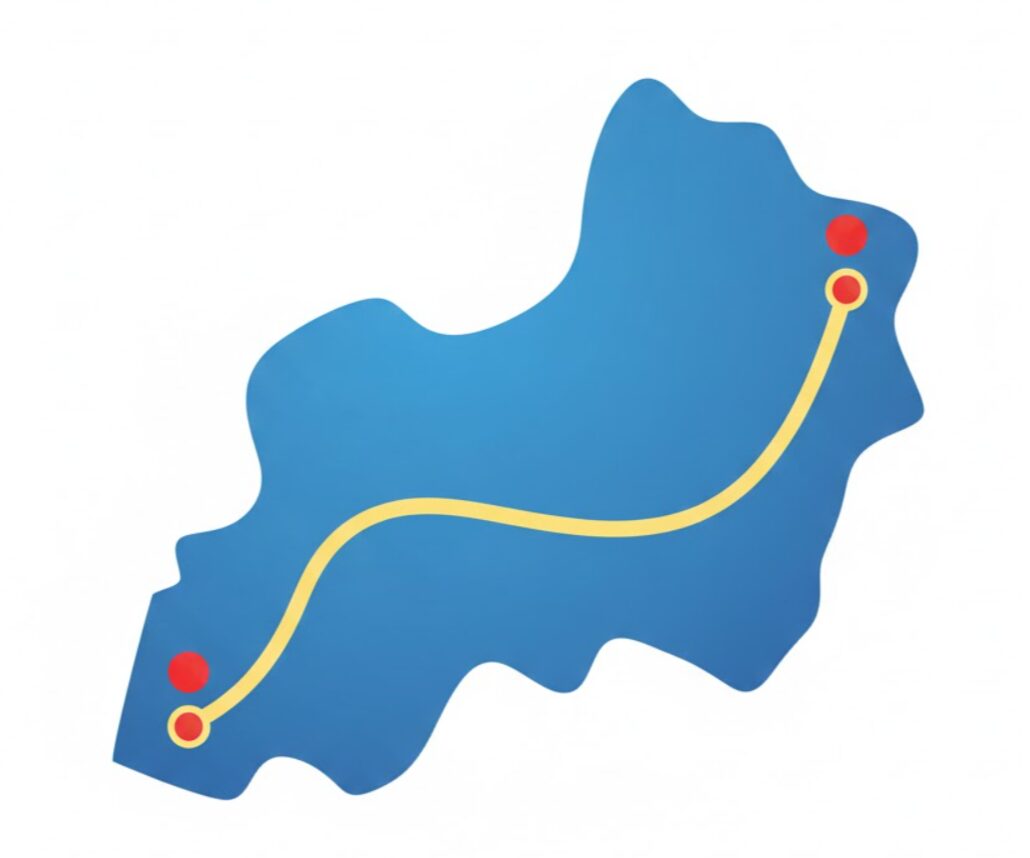 日本の広い県内（都府県内）での長距離移動でも、乗り捨て料金が無料になるルールを視覚的に表現した地図イメージ。県内無料ルールのメリットを強調。