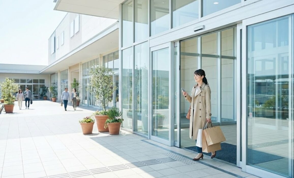 三井系商業施設での特典を利用するためにカーシェアで訪れ、買い物を楽しむ日本の女性。