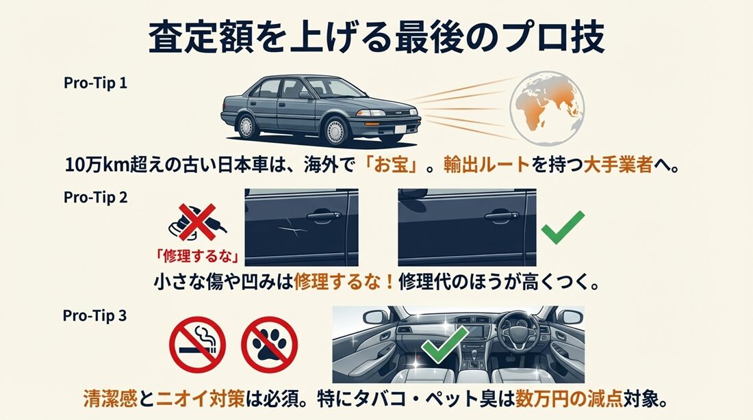 10万km超えの日本車の海外需要、小さな傷は修理しない判断、車内の清掃・消臭の重要性をまとめたプロのアドバイス