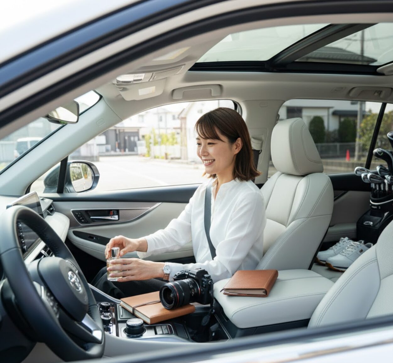 車のサブスクで手に入れたプライベートな空間で、自分好みに車をカスタマイズし満足する日本の女性