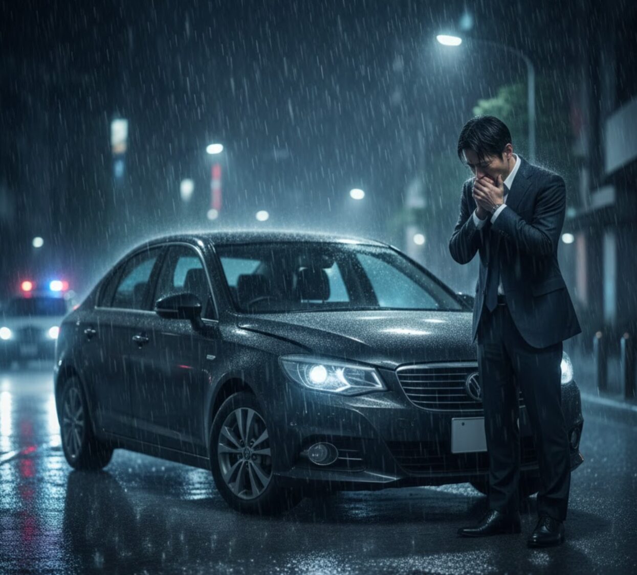 無断延長中に事故を起こし、雨の中で途方に暮れる日本人男性。保険適用外という最悪のリスク。