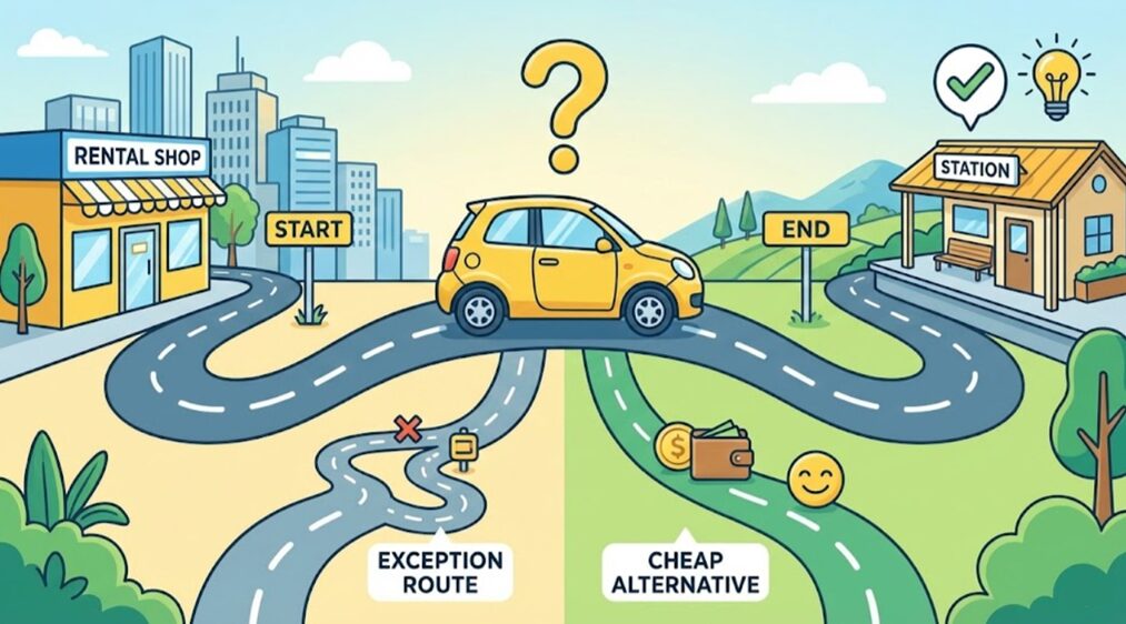 ニコニコレンタカーで乗り捨ては可能？例外ルートと格安代替案を解説