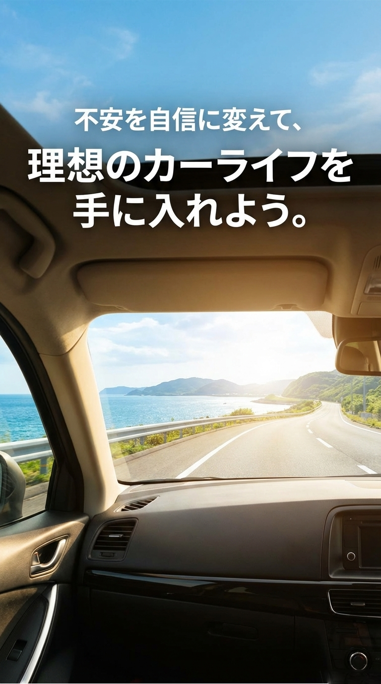 「不安を自信に変えて、理想のカーライフを手に入れよう。」というメッセージが書かれたエンディングスライド。 