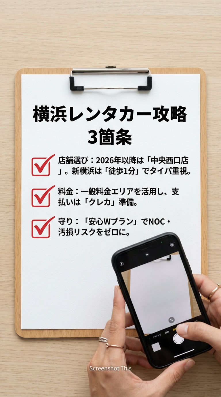 店舗選び・料金・守り（補償）の3点に絞って、2026年以降の重要ポイントをまとめたスライド 。