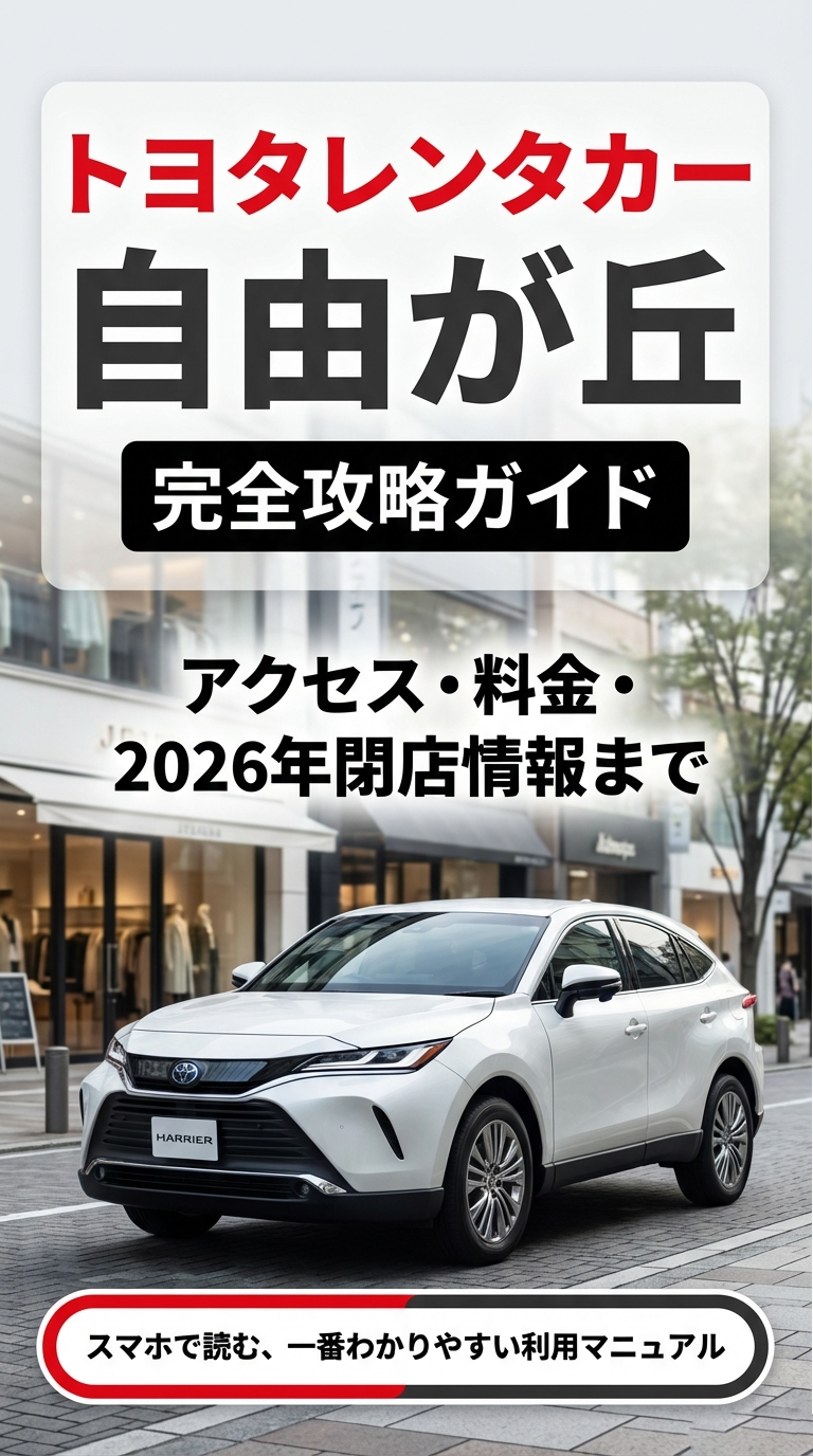 トヨタレンタカー自由が丘・完全攻略ガイド表紙 トヨタレンタカー自由が丘のアクセス・料金・2026年閉店情報をまとめた利用マニュアルの表紙。ハリアーの写真が掲載されている。