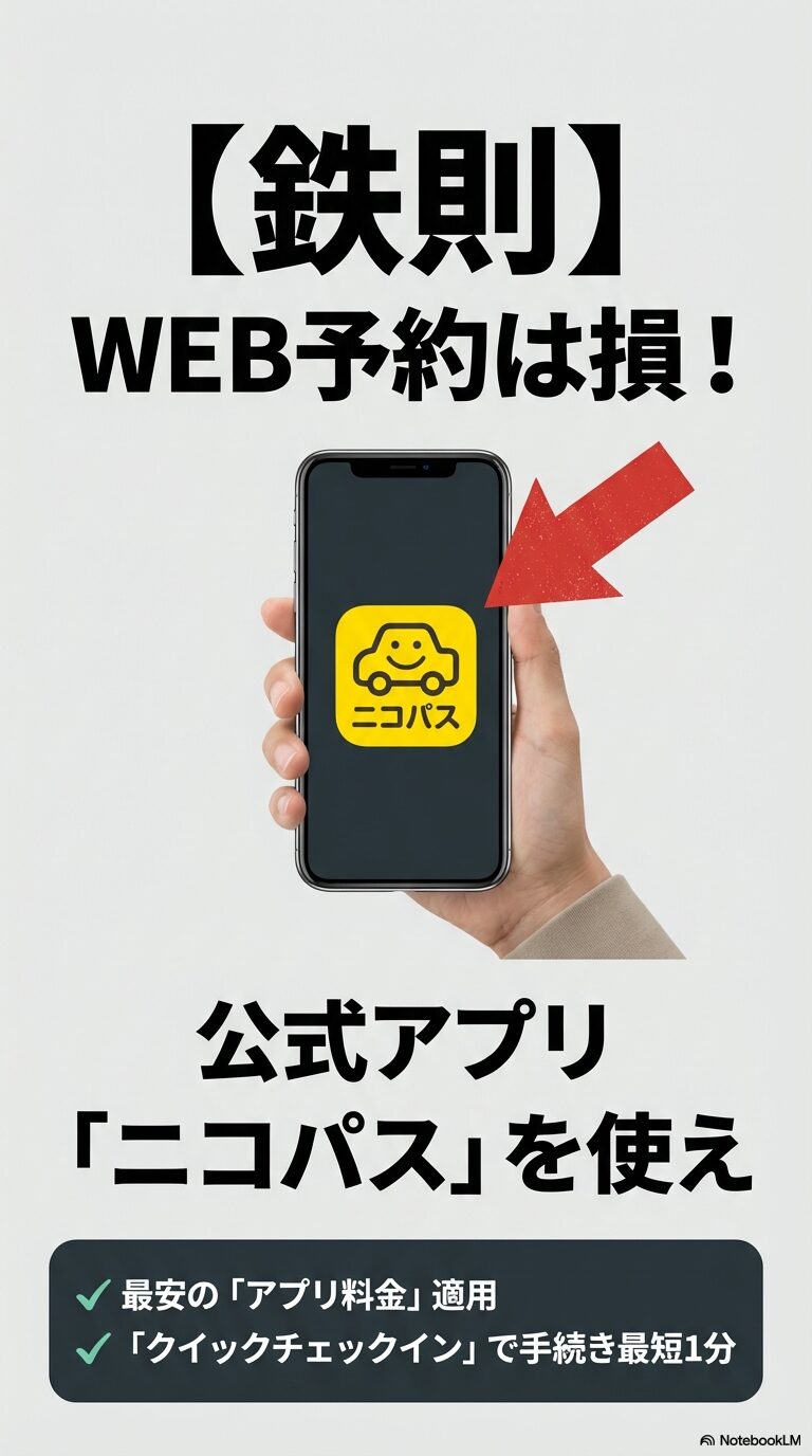 WEB予約よりも安い「アプリ料金」の適用や、手続きが最短1分で終わる「クイックチェックイン」の利点を説明するスライド。
