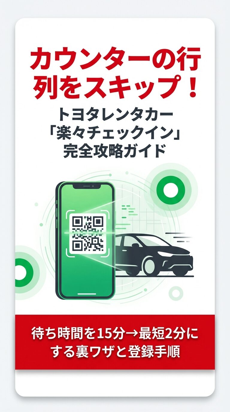 カウンターの行列をスキップ！待ち時間を15分から最短2分にする「楽々チェックイン」完全攻略ガイドの表紙スライド。 
